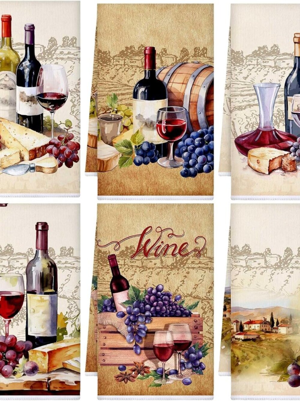 Brand New 6 Pc Red Wine Lover's Toscana Hanging Dish Towels